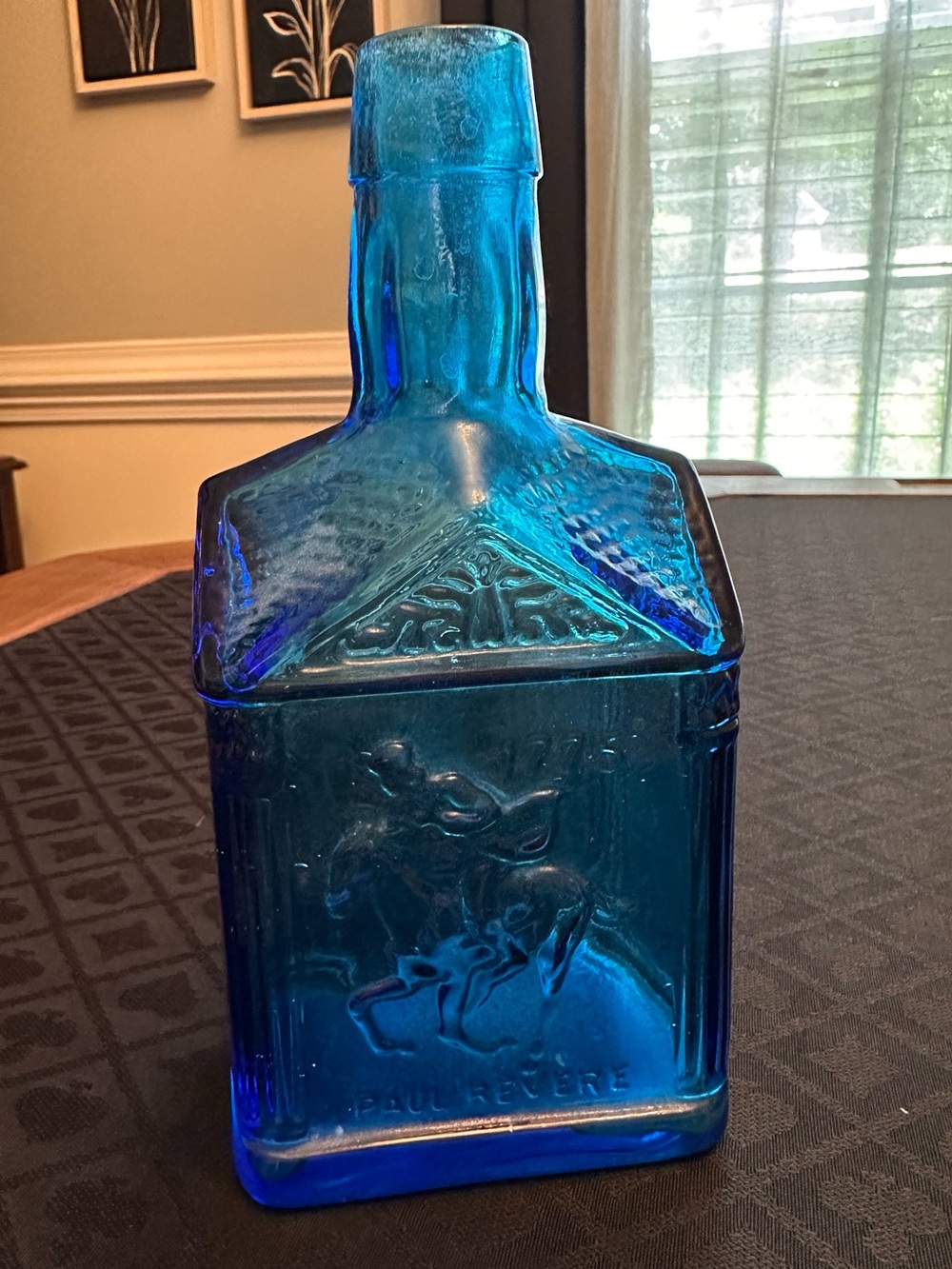 Vintage Wheaton NJ Cobalt Blue Paul Revere 1775 Eagle Glass Bottle Decanter